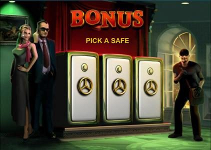 Crack the Safe bonus feature game board - pick a safe to reveal a prize award