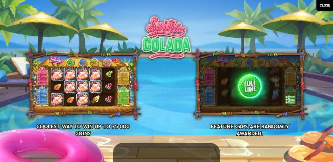 Game features include: feature that are randomly awarded and a chance to win up to 75,000 coins