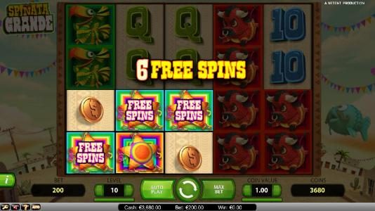Six free spins triggered by mini-slot feature