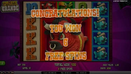 Six free spins awarded