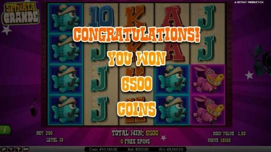 Free Spins feature awards a total of 6500 credits