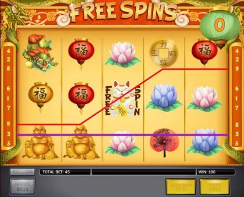 Multiple winning paylines triggered during the Free Spins feature.