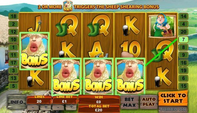 Four sheep bonus symbols triggers the Sheep Shearing Bonus.