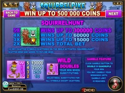 squirrel hunt, wild and gamble feature rules