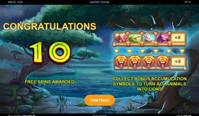 10 free spins awarded