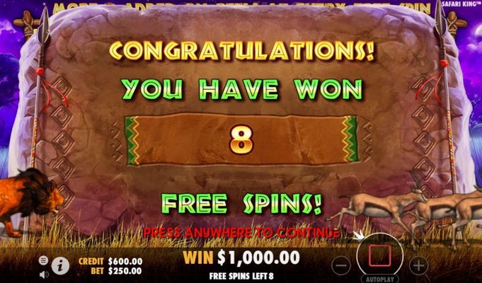 8 Free Spins Awarded