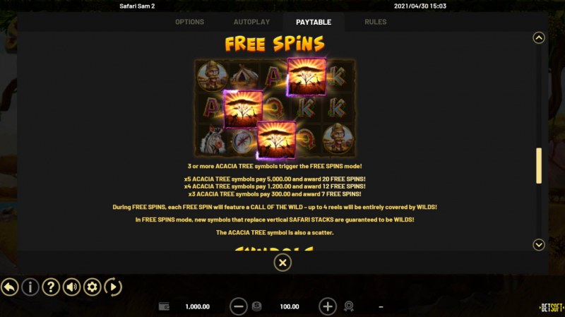 Safari Sam 2 :: Free Spin Feature Rules