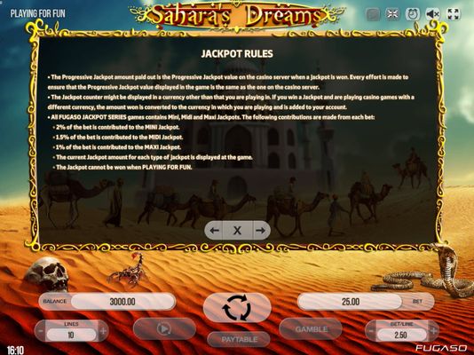 Sahara's Dreams :: Jackpot Rules