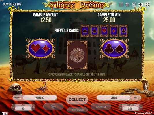 Sahara's Dreams :: Gamble Feature Gameboard