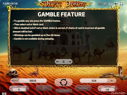 Sahara's Dreams :: Gamble Feature Rules