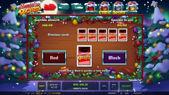Santa's Riches :: Red or Black Gamble Feature