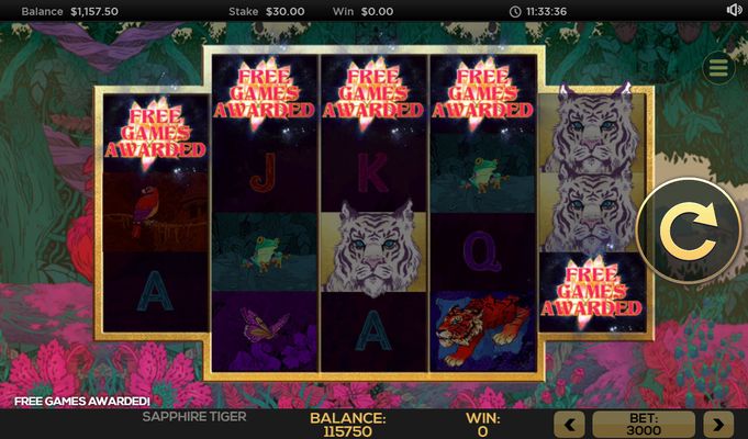 Sapphire Tiger :: Scatter symbols triggers the free spins feature