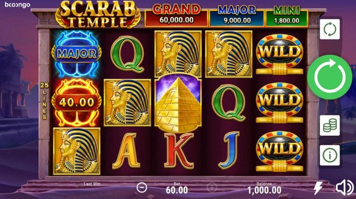 Play slots at Slotvibe: Slotvibe featuring the Video Slots Scarab Temple Hold and Win with a maximum payout of $60,000