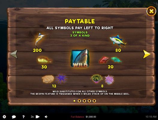 Scuba Fishing :: Paytable - Low Value Symbols