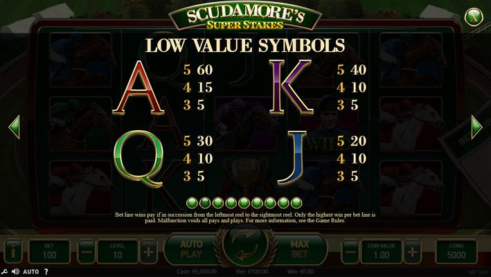 Scudamore's Super Stakes :: Paytable - Low Value Symbols