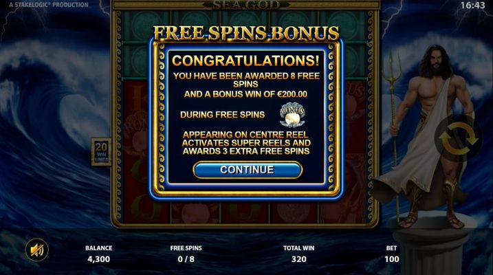 8 free spins awarded