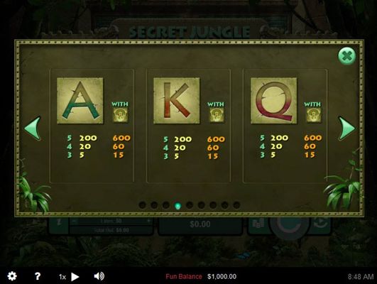 Secret Jungle :: Paytable - Low Value Symbols