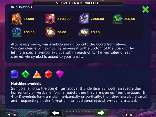 Secret Trail Match 3 :: Paytable