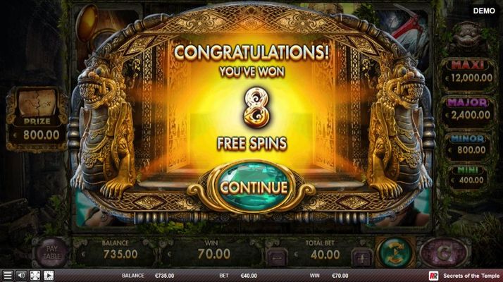 8 free spins awarded