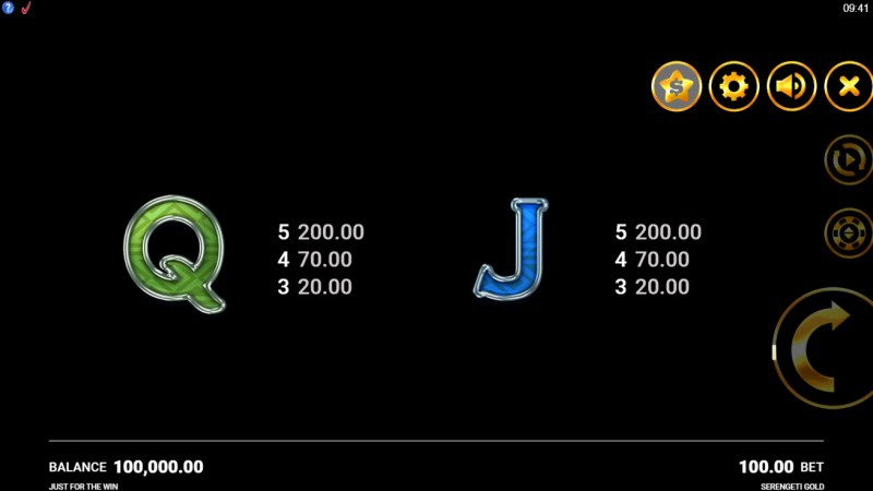 Paytable - Low Value Symbols