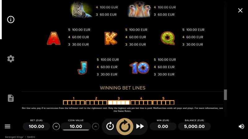 Paytable - Low Value Symbols