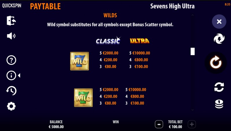 Sevens High Ultra :: Paytable - High Value Symbols