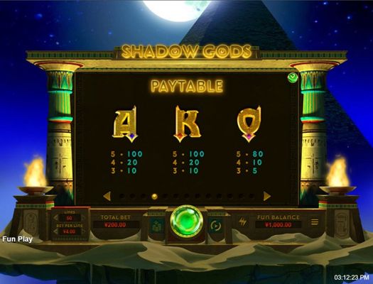Shadow Gods :: Paytable - Low Value Symbols