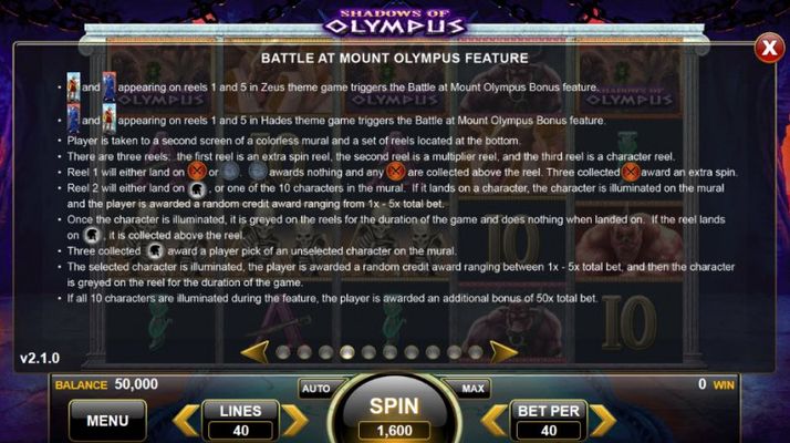 Shadows of Olympus :: Bonus Game Rules