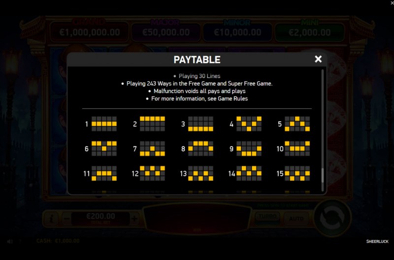Paylines 1-15
