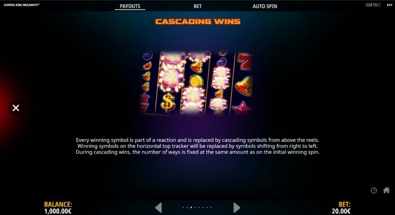 Shining King Megaways :: Cascading Win Feature