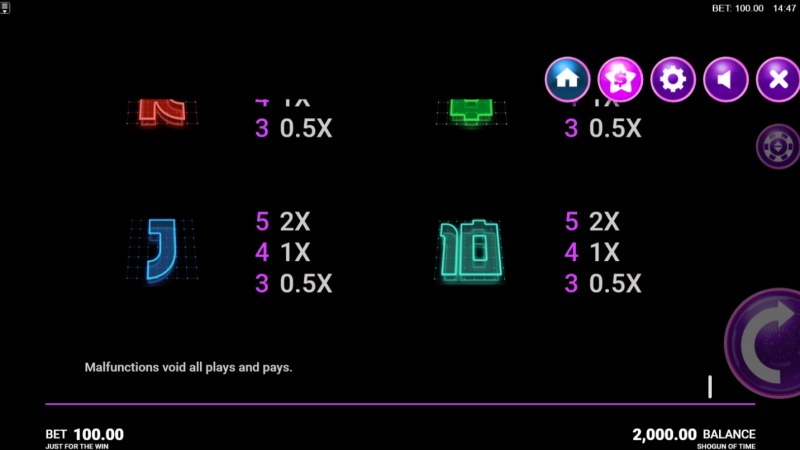 Paytable - Low Value Symbols