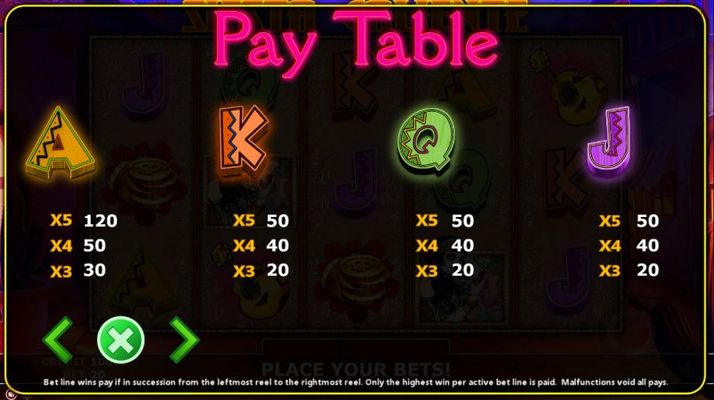 Paytable - Low Value Symbols