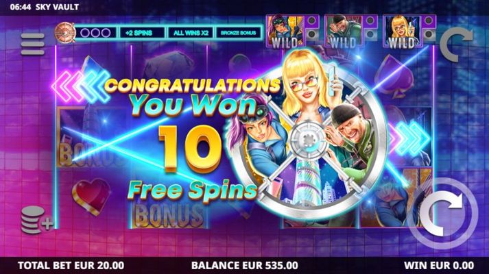 10 free spins awarded