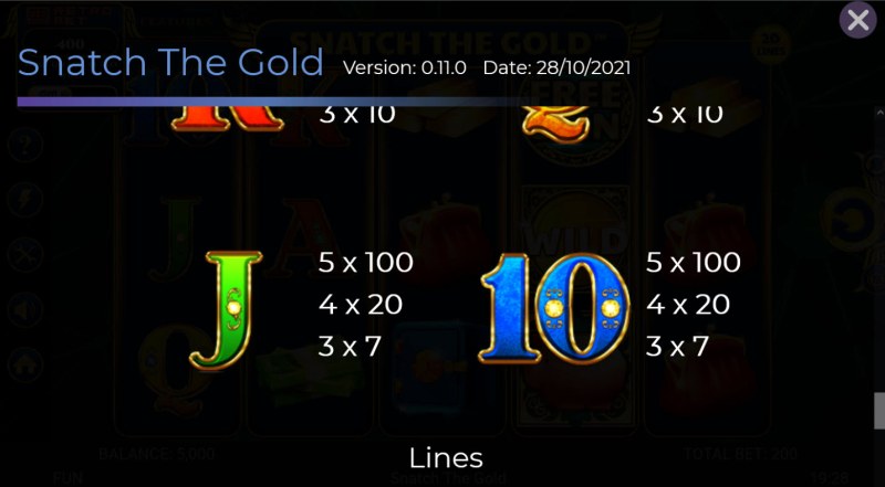 Paytable - Low Value Symbols