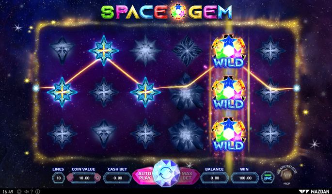 Space Gem :: Stacked wilds triggers multiple winning paylines