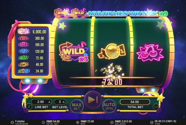 Space Neon :: Wild multiplier triggers a win