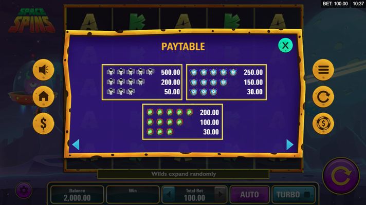 Space Spins :: Paytable - High Value Symbols