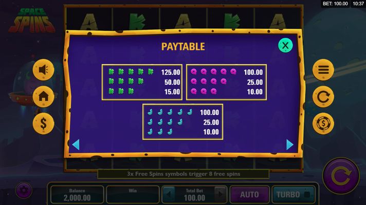 Paytable - Low Value Symbols