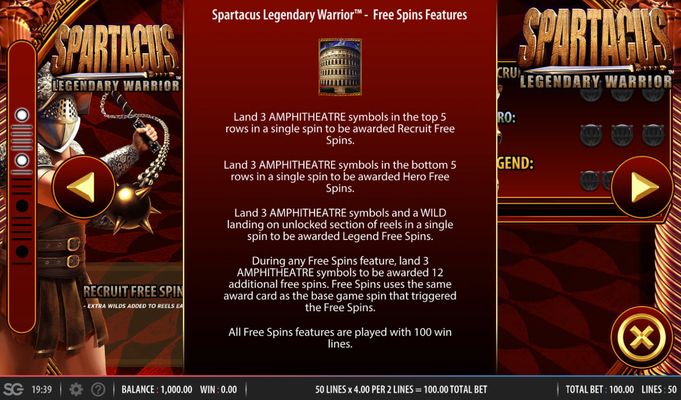 Spartacus Legendary Warrior :: Free Spins Rules