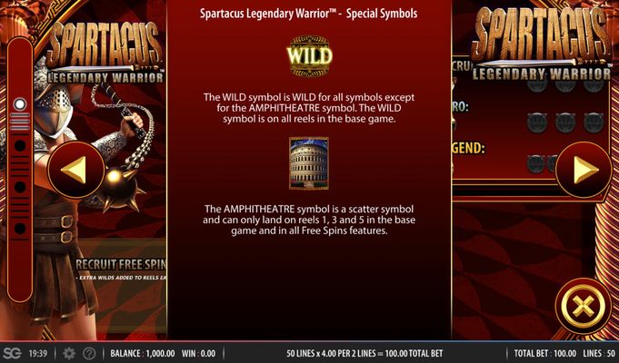 Spartacus Legendary Warrior :: Wild and scatter symbol rules