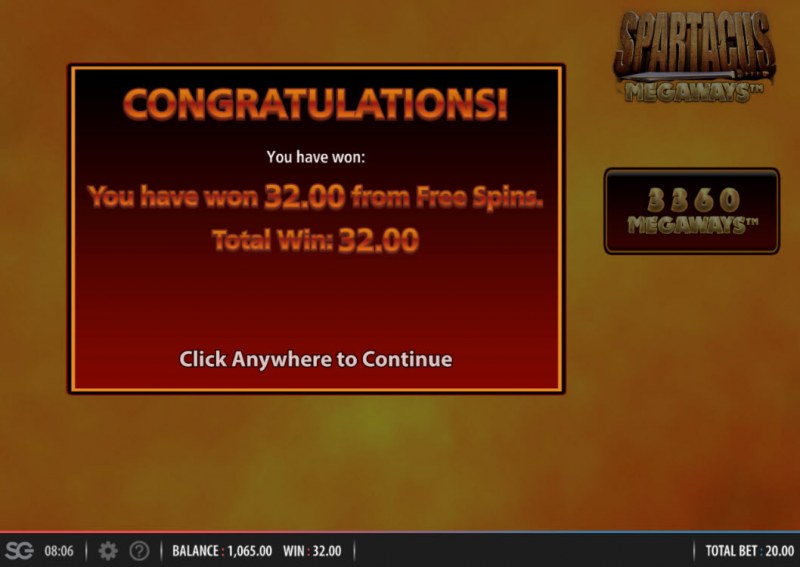 Spartacus Megaways :: Total free spins payout