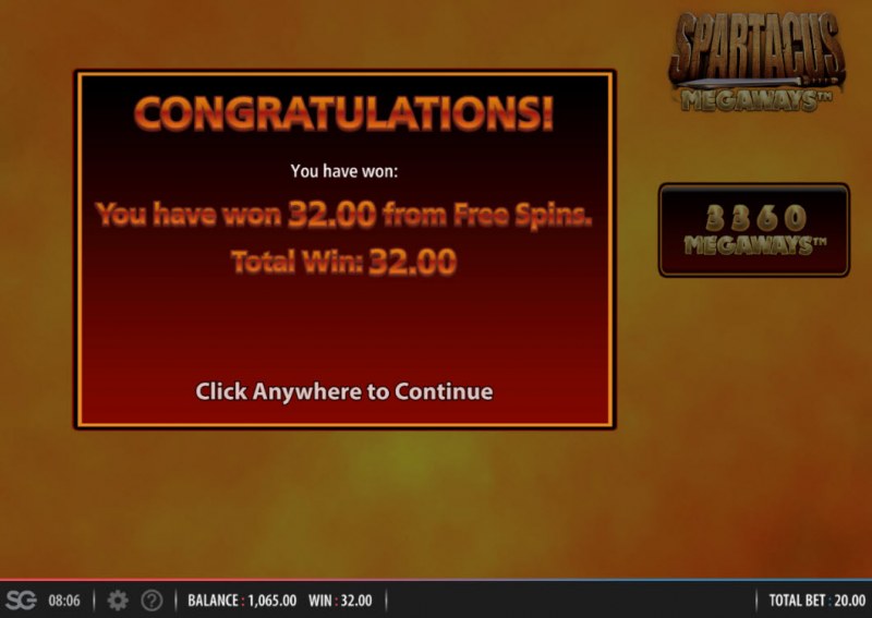 Total free spins payout