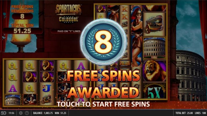 8 free spins awarded