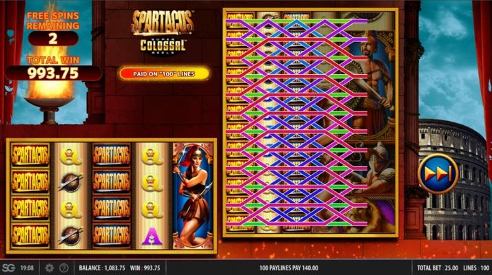 Spartacus Super Colossal Reels :: Multiple winning paylines