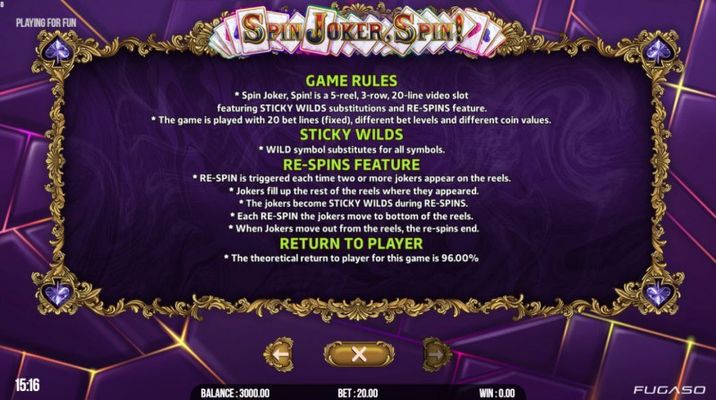 Spin Joker, Spin :: General Game Rules