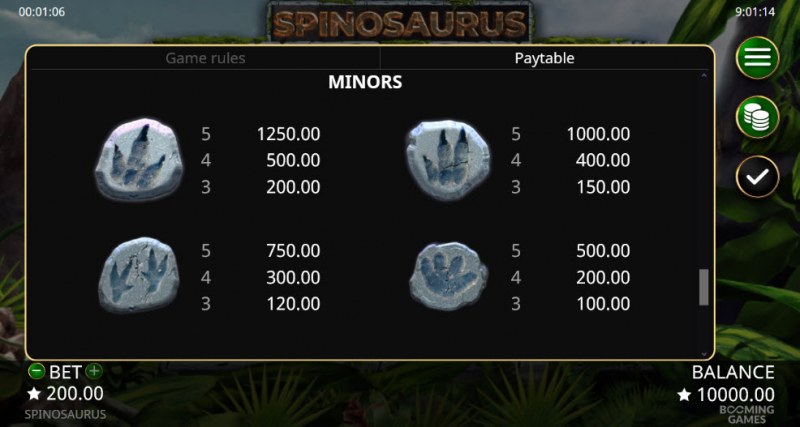Spinosaurus :: Paytable - Low Value Symbols