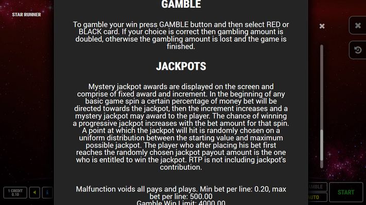 Star Runner :: Jackpot Rules