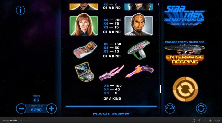 Star Trek The Next Generation :: Paytable - Low Value Symbols