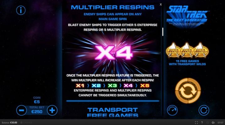 Star Trek The Next Generation :: Multiplier Respins Feature Rules