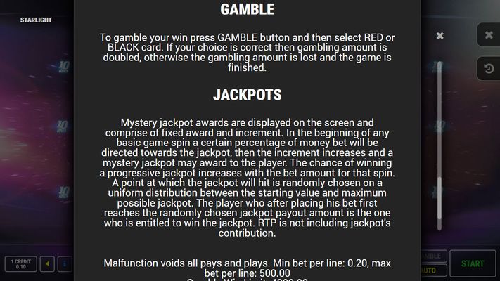 Starlight :: Jackpot Rules